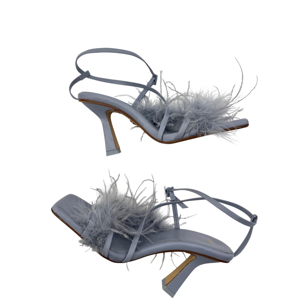 Zara Sandals Feather Ankle Strap Periwinkle Blue Size 40 Square Toe Block Heel - Picture 6 of 10